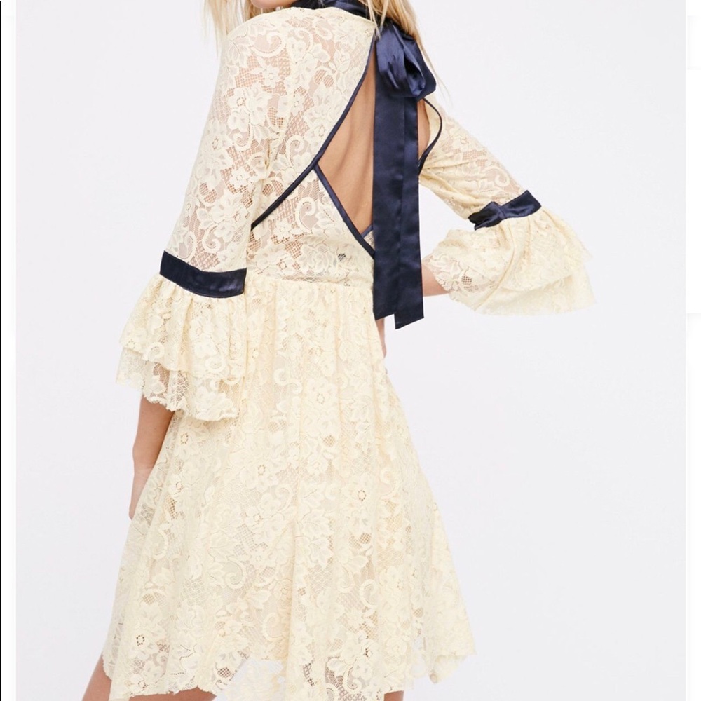 Free People Gilded Lace Yellow Dress with Neck Tie - Picture 4 of 4
